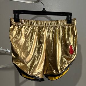 Gold bikini top & booty shorts with red pineapple detail